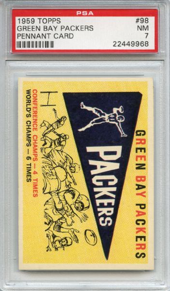 1959 Topps 98 Green Bay Packers Pennant PSA NM 7