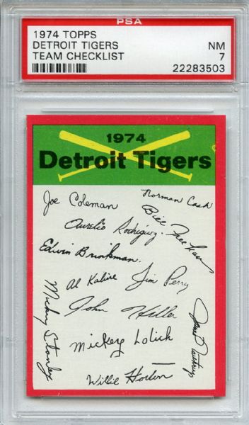 1974 Topps Detroit Tigers Team Checklist PSA NM 7
