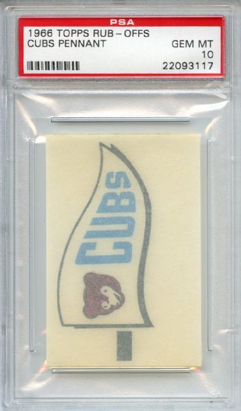 1966 Topps Rub-Offs Cubs Pennant PSA GEM MT 10