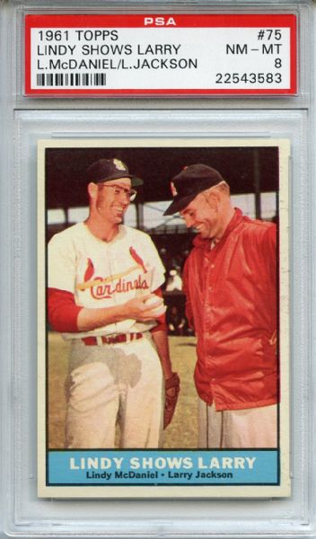 1961 Topps 75 Lindy Shows Larry PSA NM-MT 8