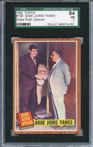 1962 Topps 136 Babe Ruth Joins Yankees SGC NM 84 / 7