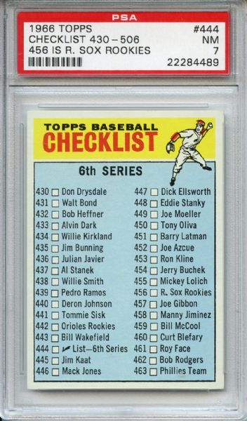 1966 Topps 444 6th Series Checklist PSA NM 7