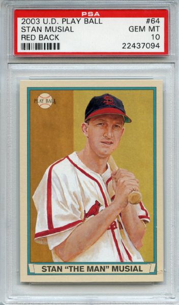 2003 UD Play Ball Red Back 64 Stan Musial PSA GEM MT 10