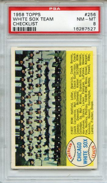 1958 Topps 256 Chicago White Sox Team PSA NM-MT 8