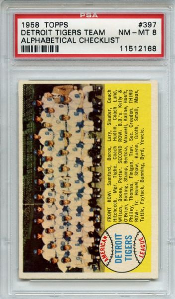 1958 Topps 397 Detroit Tigers Team PSA NM-MT 8