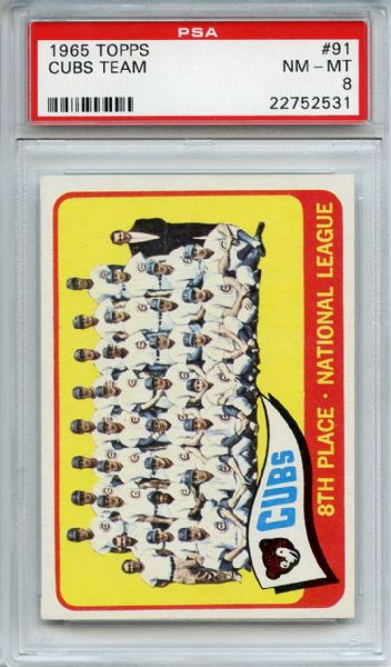 1965 Topps 91 Chicago Cubs Team PSA NM-MT 8