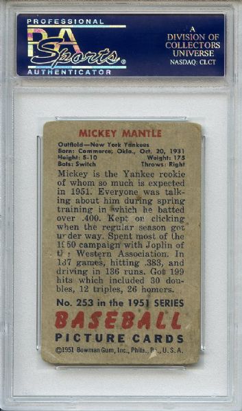 1951 Bowman 253 Mickey Mantle RC PSA PR 1