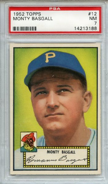 1952 Topps 12 Monty Basgall Red Back PSA NM 7