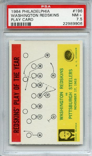 1964 Philadelphia 196 Washington Redskins Play Card PSA NM+ 7.5
