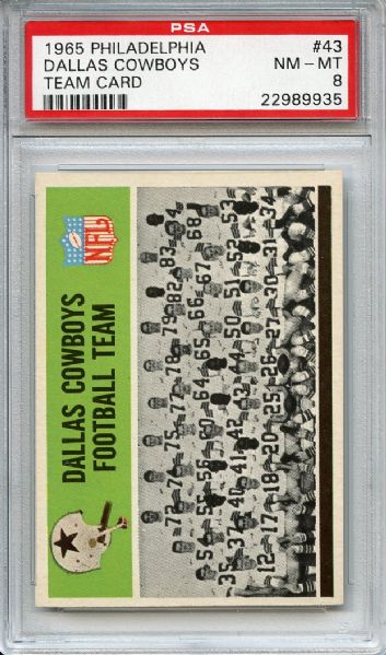 1965 Philadelphia 43 Dallas Cowboys Team Card PSA NM-MT 8