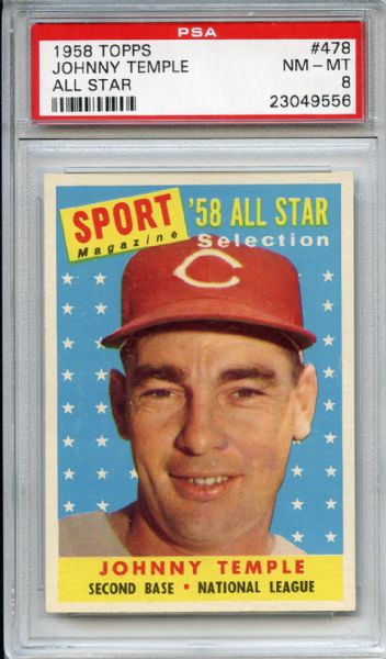1958 Topps 478 Johnny Temple All Star PSA NM-MT 8