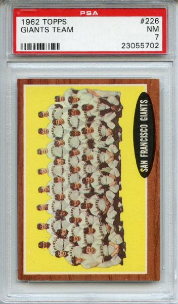 1962 Topps 226 San Francisco Giants Team PSA NM 7