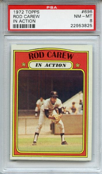 1972 Topps 696 Rod Carew In Action PSA NM-MT 8