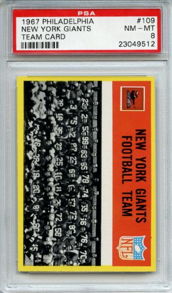 1967 Philadelphia 109 New York Giants Team Card PSA NM-MT 8