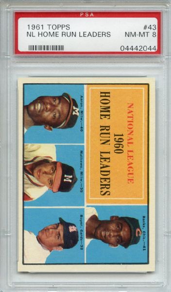 1961 Topps 43 NL Home Run Leaders Aaron Mathews Banks PSA NM-MT 8