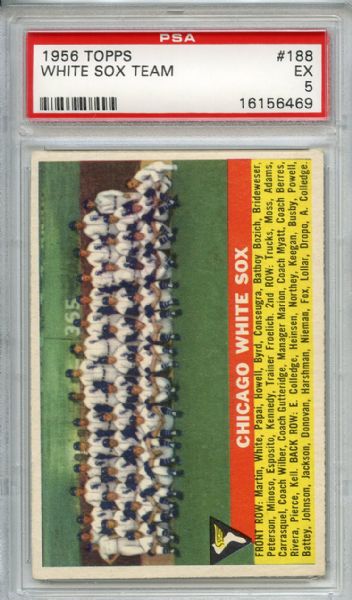 1956 Topps 188 Chicago White Sox Team PSA EX 5
