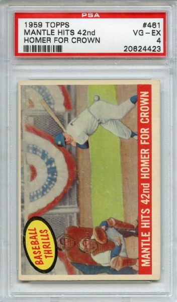 1959 Topps 461 Mickey Mantle Hits 42nd Homer for Crown PSA VG-EX 4