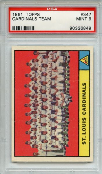 1961 Topps 347 St. Louis Cardinals Team PSA MINT 9