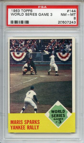 1963 Topps 144 World Series Game 3 Roger Maris PSA NM-MT 8