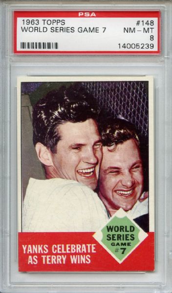 1963 Topps 148 World Series Game 7 Yankees Celebrate PSA NM-MT 8