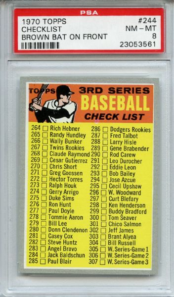 1970 Topps 244 3rd Series Checklist PSA NM-MT 8