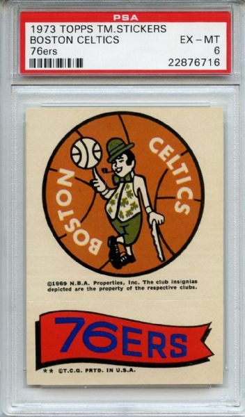 1973 Topps Team Stickers Celtics 76ers PSA EX-MT 6