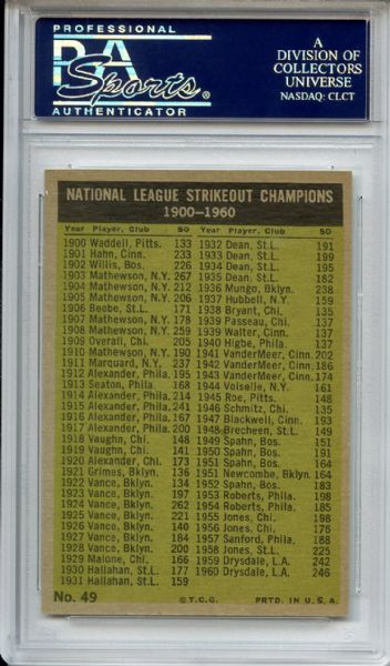 1961-1960 STRIKEOUT  LEADERS Topps Baseball Card # 49 Koufax & Drysdale 