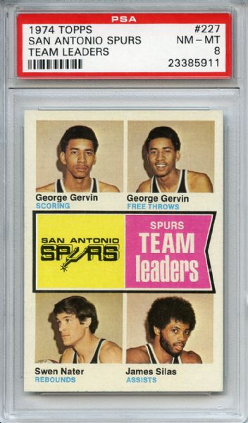 1974 Topps 227 San Antonio Spurs Leaders George Gervin PSA NM-MT 8