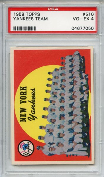 1959 Topps 510 New York Yankees Team PSA VG-EX 4
