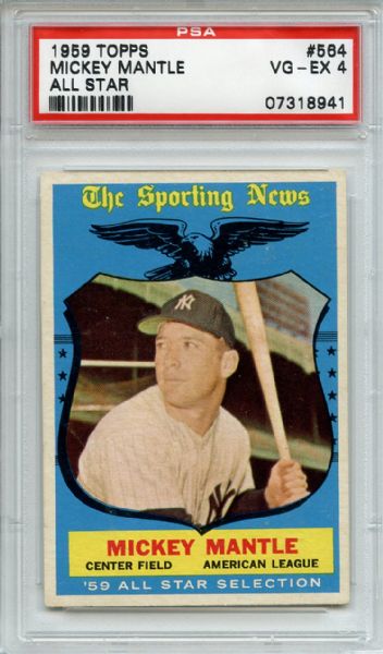 1959 Topps 564 Mickey Mantle All Star PSA VG-EX 4
