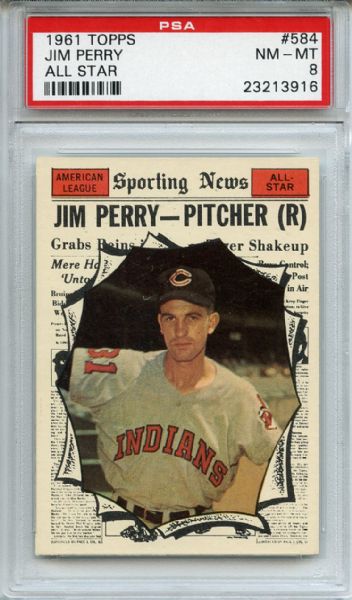 1961 Topps 584 Jim Perry All Star PSA NM-MT 8