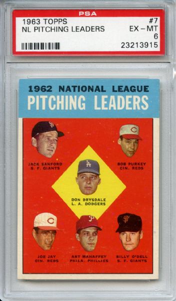 1963 Topps 7 NL Pitching Leaders Drysdale PSA EX-MT 6