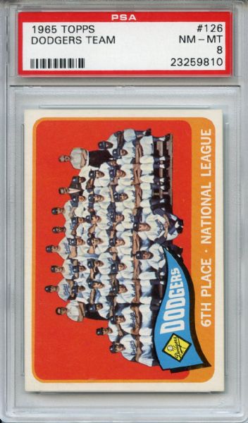 1965 Topps 126 Los Angeles Dodgers Team PSA NM-MT 8