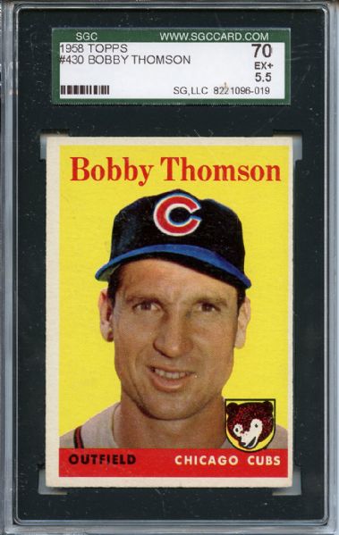 1958 Topps 430 Bobby Thomson SGC EX+ 70 / 5.5