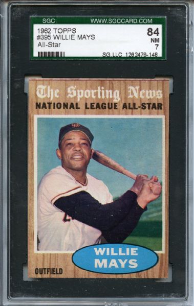 1962 Topps 395 Willie Mays All Star SGC NM 84 / 7