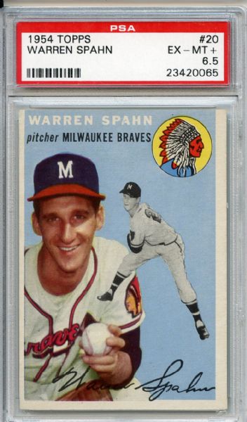 1954 Topps 20 Warren Spahn PSA EX-MT+ 6.5