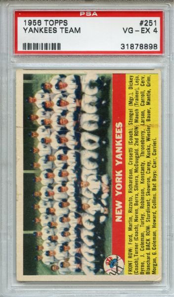1956 Topps 251 New York Yankees Team PSA VG-EX 4