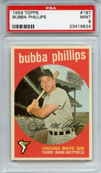 1959 Topps 187 Bubba Phillips PSA MINT 9