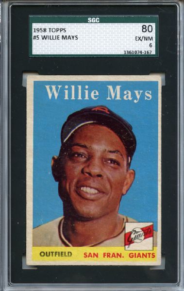 1958 Topps 5 Willie Mays SGC EX/MT 80 / 6