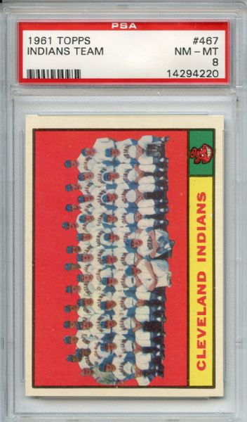 1961 Topps 467 Cleveland Indians Team PSA NM-MT 8