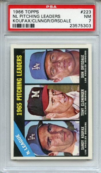 1966 Topps 223 NL Pitching Leaders Koufax Drysdale PSA NM 7