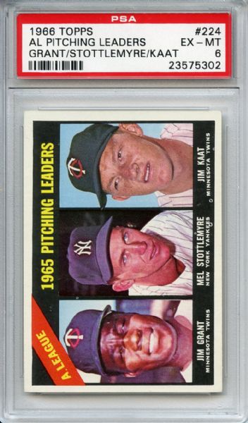 1966 Topps 224 AL Pitching Leaders Stottlemyre PSA EX-MT 6