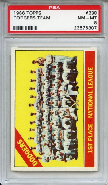 1966 Topps 238 Los Angeles Dodgers Team PSA NM-MT 8
