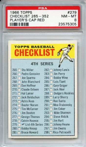 1966 Topps 279 4th Series Checklist PSA NM-MT 8