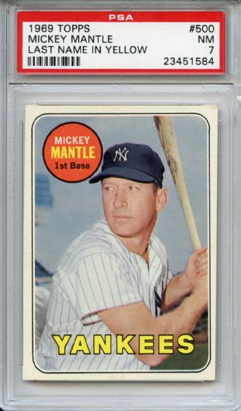 1969 Topps 500 Mickey Mantle PSA NM 7