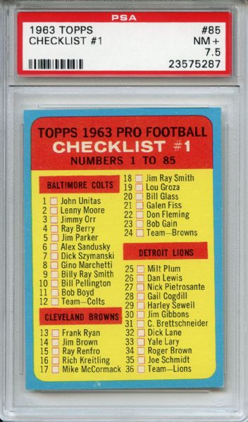 1963 Topps 85 Checklist # 1 PSA NM+ 7.5