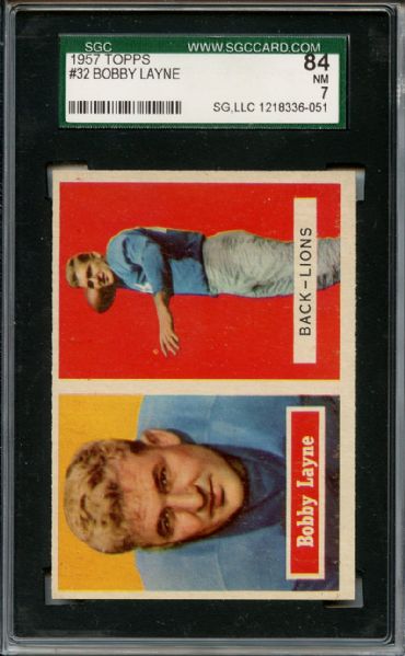 1957 Topps 32 Bobby Layne SGC NM 84 / 7