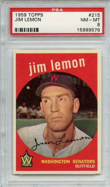 1959 Topps 215 Jim Lemon White Back PSA NM-MT 8