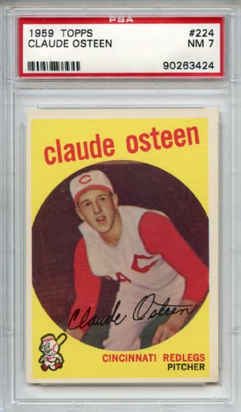 1959 Topps 224 Claude Osteen RC White Back PSA NM 7