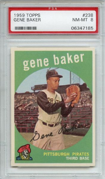 1959 Topps 238 Gene Baker White Back PSA NM-MT 8